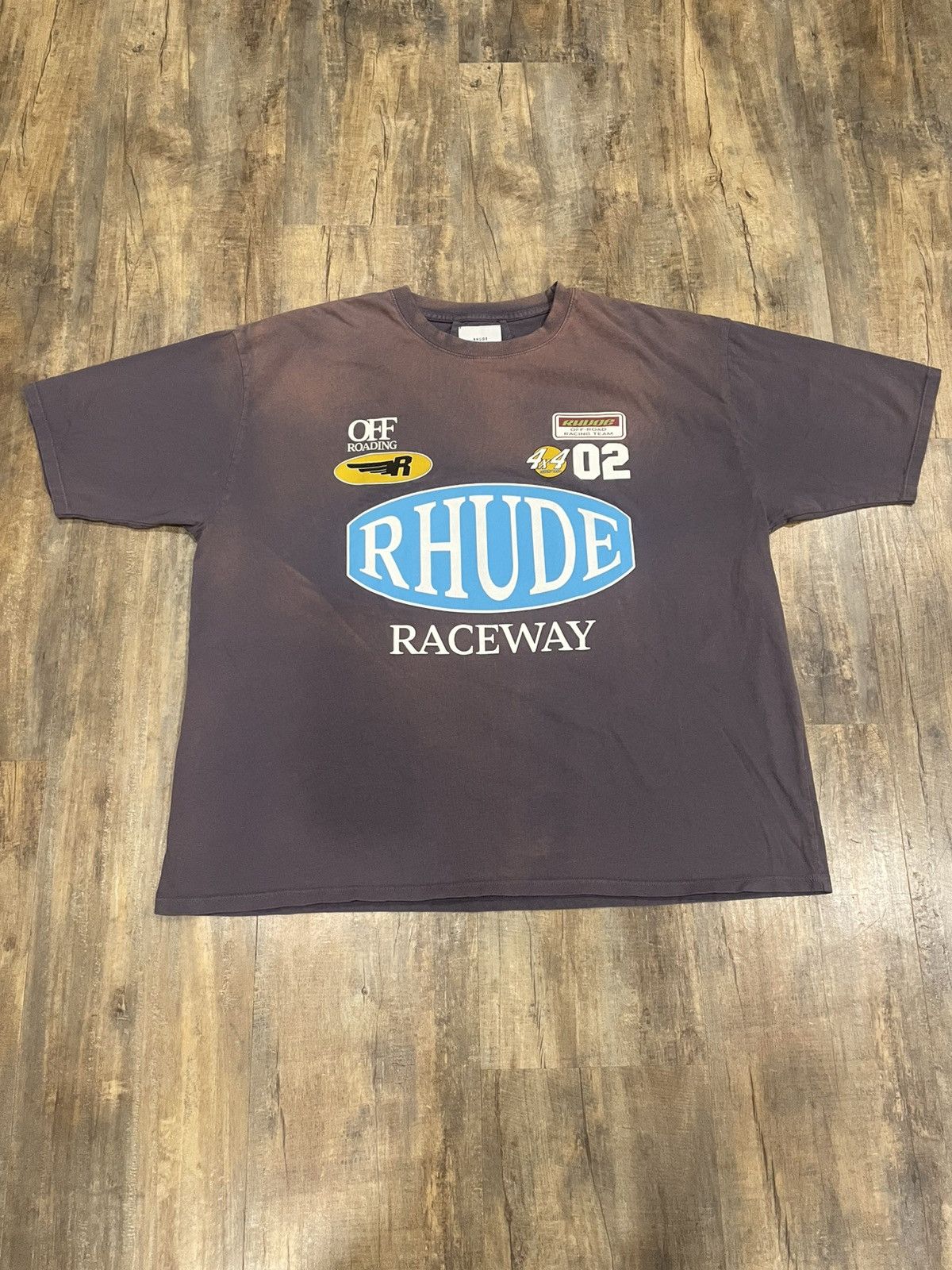 Rhude RARE Rhude Raceway Off Roading Logo Tee Faded Grey | Grailed