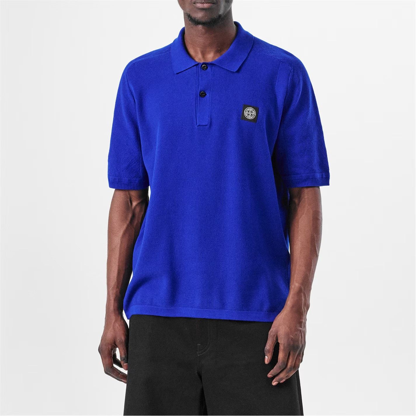 Stone Island o1g2r1mq0526 Compass Patch Knit Polo Shirt in Blue Size US M / EU 48-50 / 2 - 1 Thumbnail