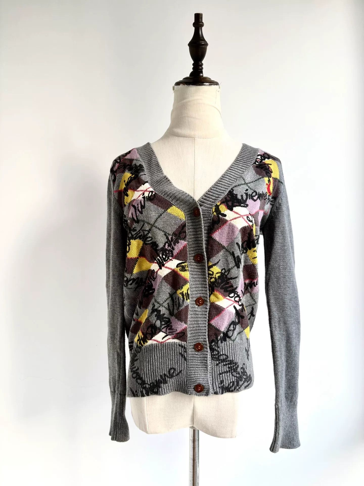 Vivienne Westwood Vivienne Westwood Gray Argyle Knit Cardigan Size US XS / EU 42 / 0 - 1 Thumbnail