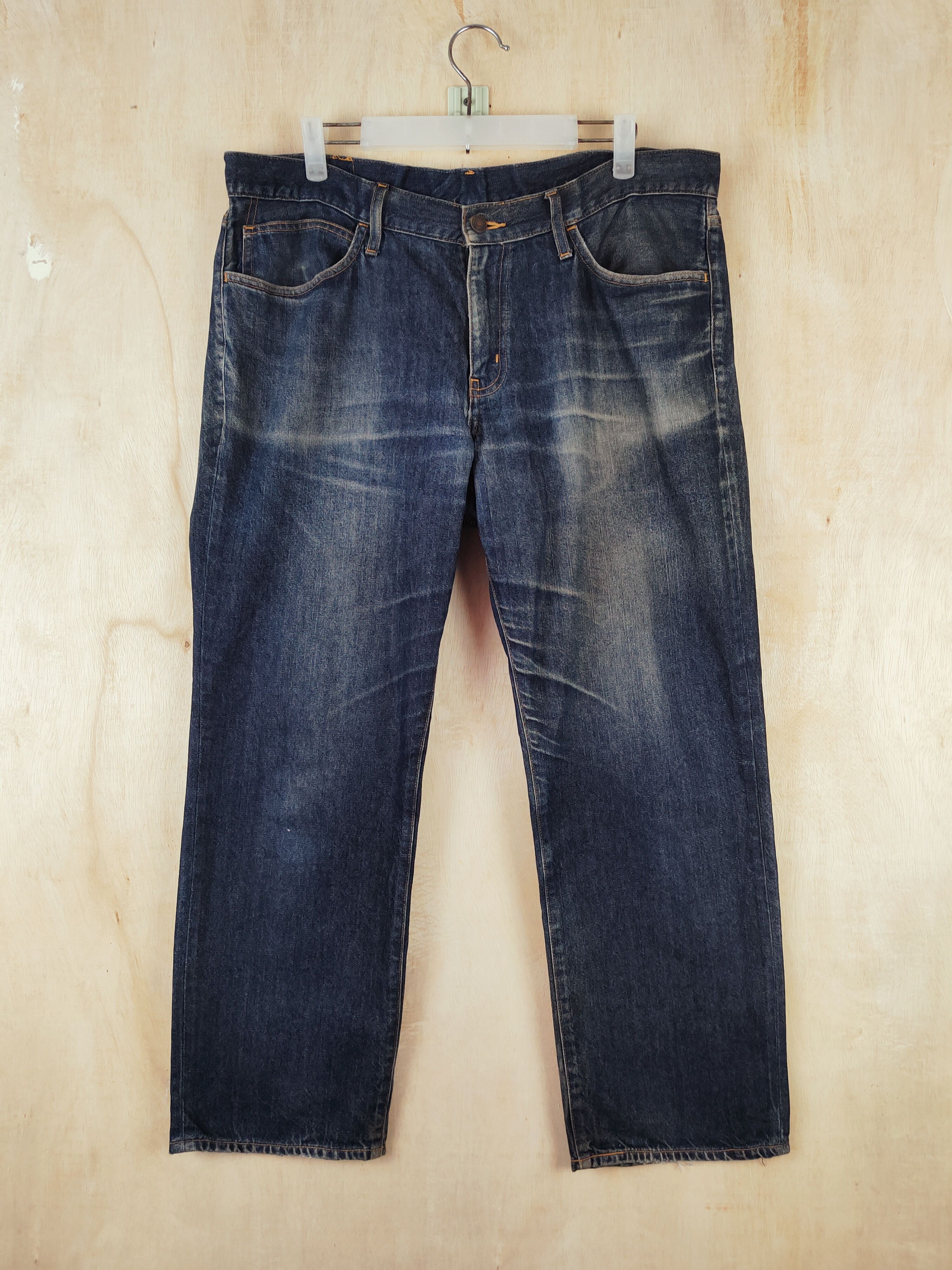Japanese Brand Japan Dark Blue Distressed Ripped denim Jeans #S2677 Size US 35 - 1 Thumbnail