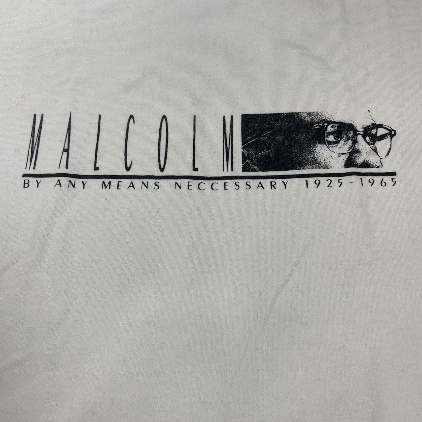 Vintage VINTAGE Malcom X T-Shirt XL MEN White 90s BY ANY MEANS NECESSARY Graphic Civil Rights Size US XL / EU 56 / 4 - 7 Thumbnail