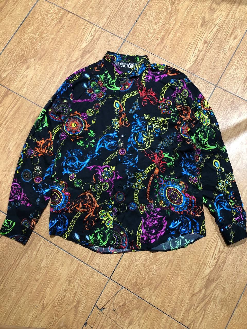 Versace Jeans Couture Versace Men's Runway Jewelry Print Denim Shirt Size US L / EU 52-54 / 3 - 13 Thumbnail
