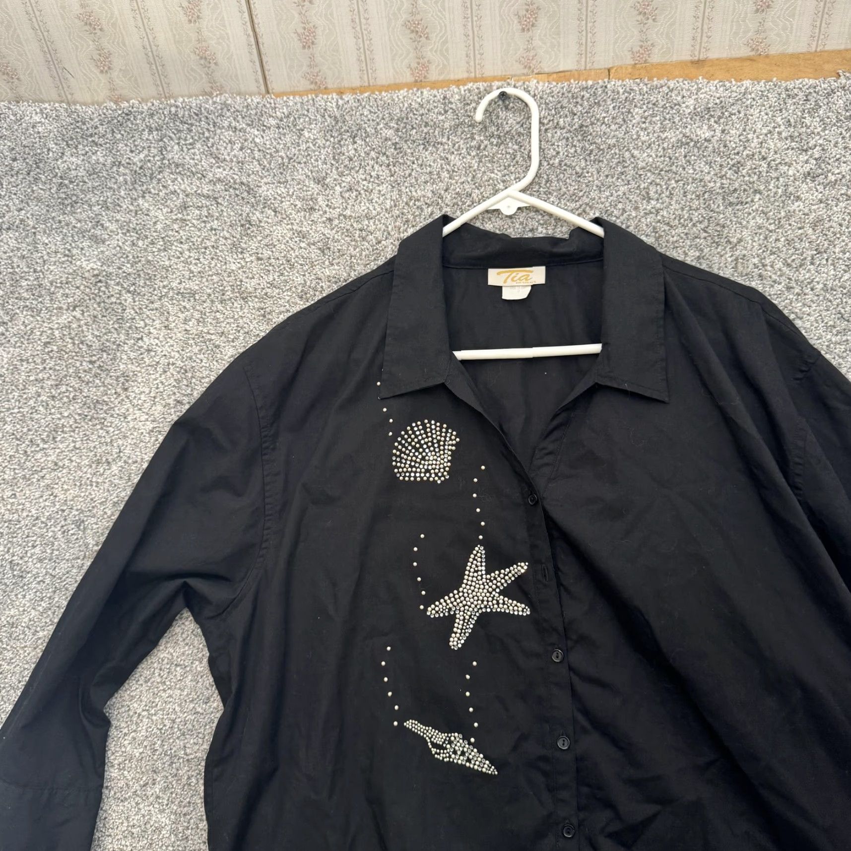 Vintage VINTAGE Tia Designs Shirt 1X Black 90s Nautical Sea Shell Rhinestone Embellished Size XL / US 12-14 / IT 48-50 - 6 Thumbnail