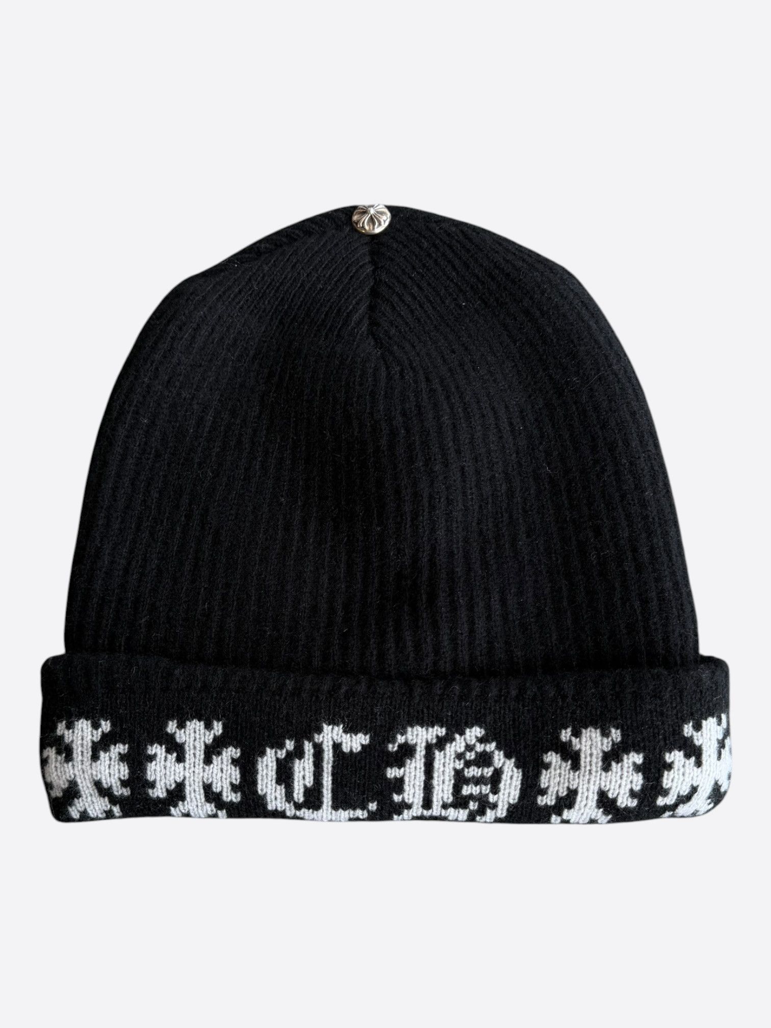 Chrome Hearts Chrome Hearts Black & White Cross Logo Cashmere Beanie Size ONE SIZE - 1 Thumbnail