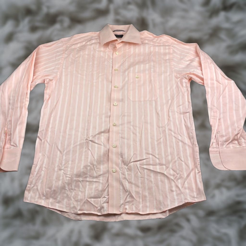 Eton Etón Dress Shirt XL 100% Cotton Wrinkle-Resistant Peach Stripe Long Sleeve Mens Shirt Size 46R - 1 Thumbnail