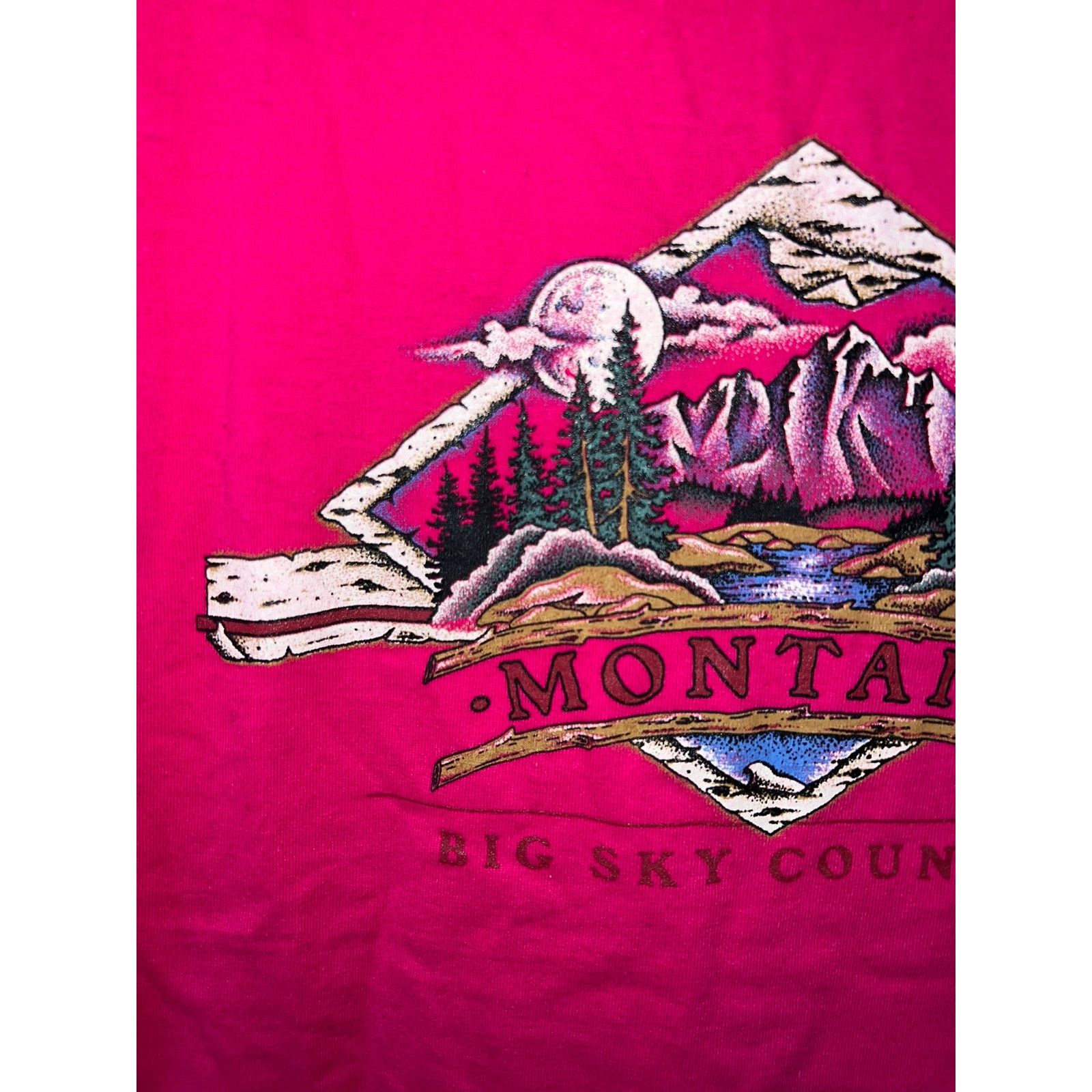 Jerzees Vintage Montana Big Sky Country Shirt Pink Tee VTG 90s Large Size US L / EU 52-54 / 3 - 3 Thumbnail