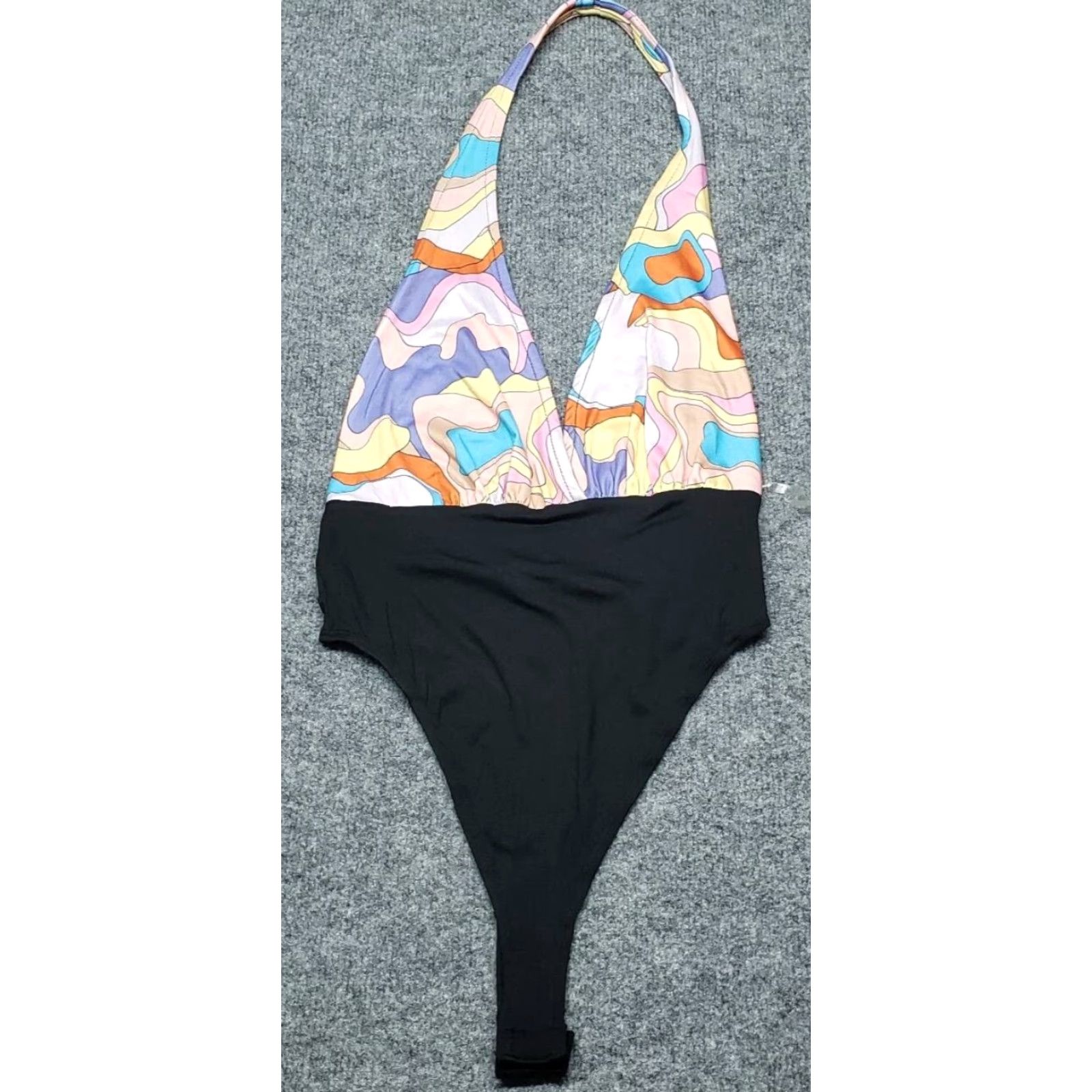 Almost Famous Almost Famous One Piece Swimsuit Womens S Multicolor Open Back Plunge Cheeky New Size ONE SIZE - 2 Thumbnail