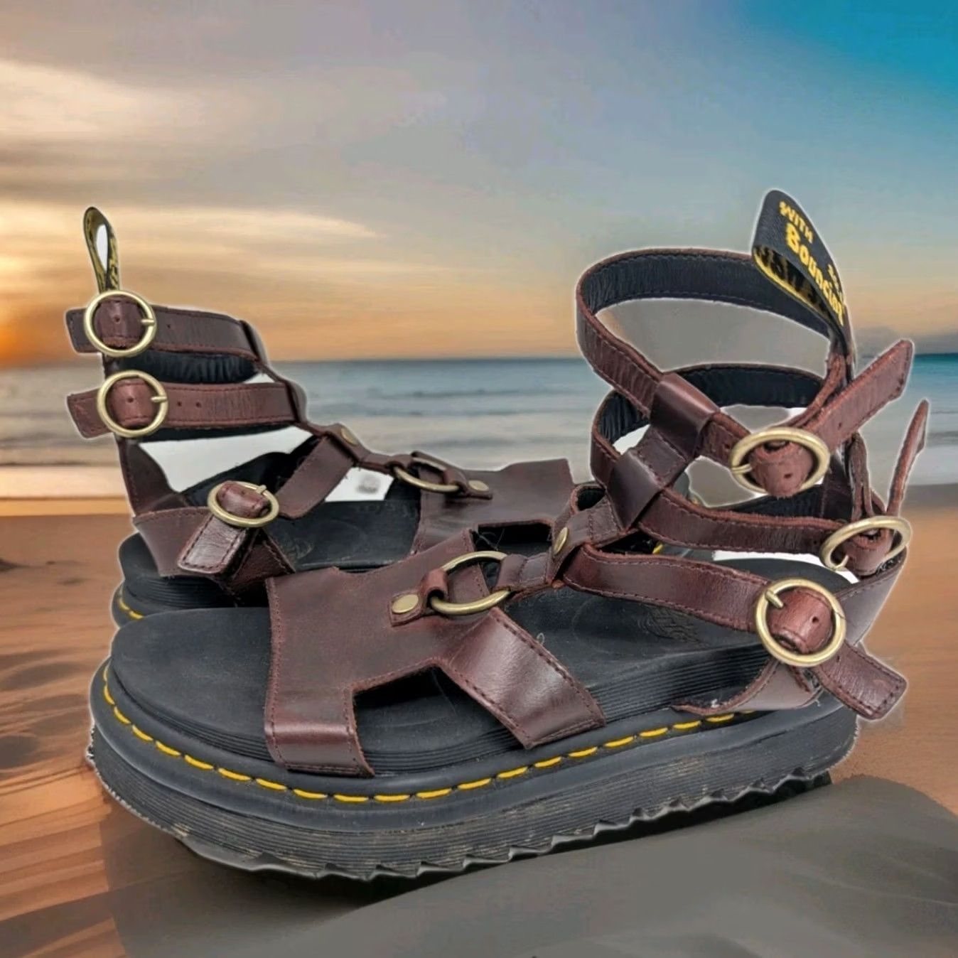 Dr. Martens VINTAGE Dr. Martens Adaira Gladiator Sandal Women 8 8.5 39 Brown Leather Slip-on? Size US 8 / IT 38 - 4 Thumbnail