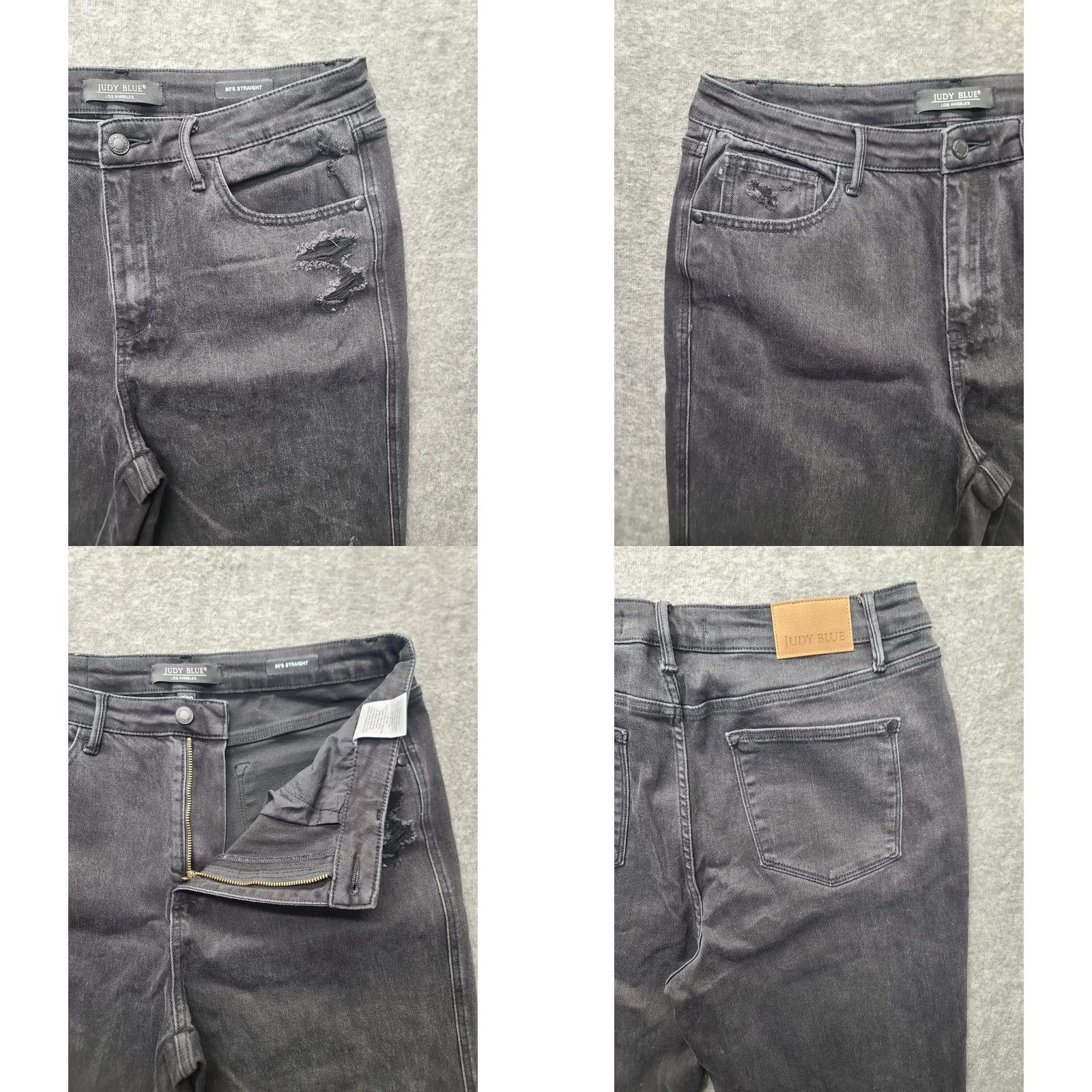 Vintage Judy Blue 90's Straight Jeans Women Black High Rise Distressed Denim 32 Inseam 15/32 Size 15 Regular Stretch Pockets Size 36" / US 14 / IT 50 - 9 Thumbnail