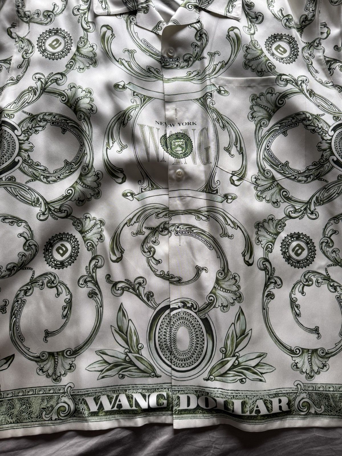 Alexander Wang Alexander Wang Ivory/Green Money Print Silk Shirt Size US L / EU 52-54 / 3 - 2 Thumbnail