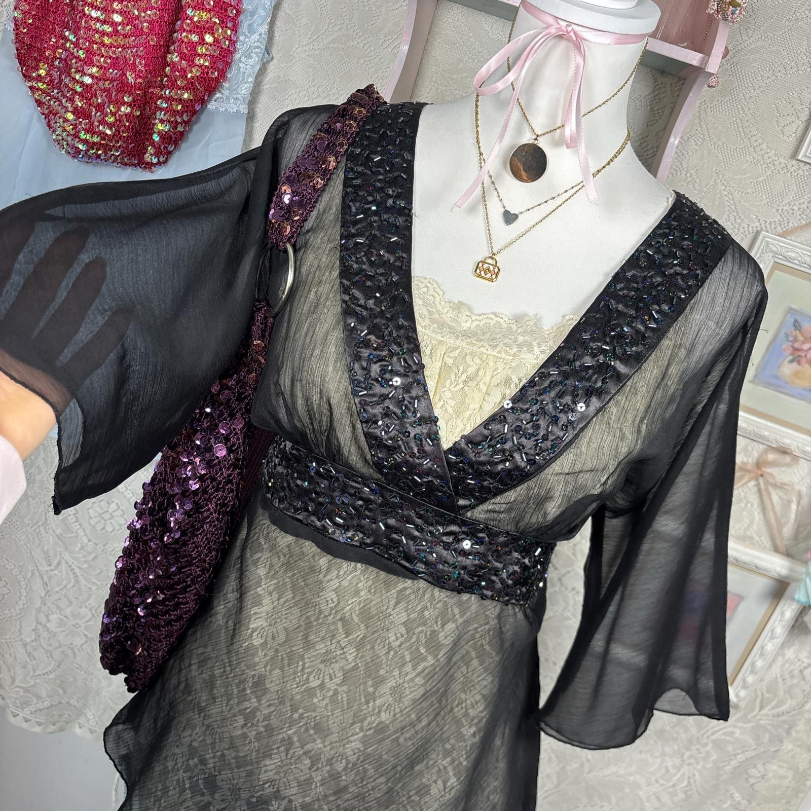 Other y2k sheer beaded tie back blouse Size M / US 6-8 / IT 42-44 - 2 Thumbnail