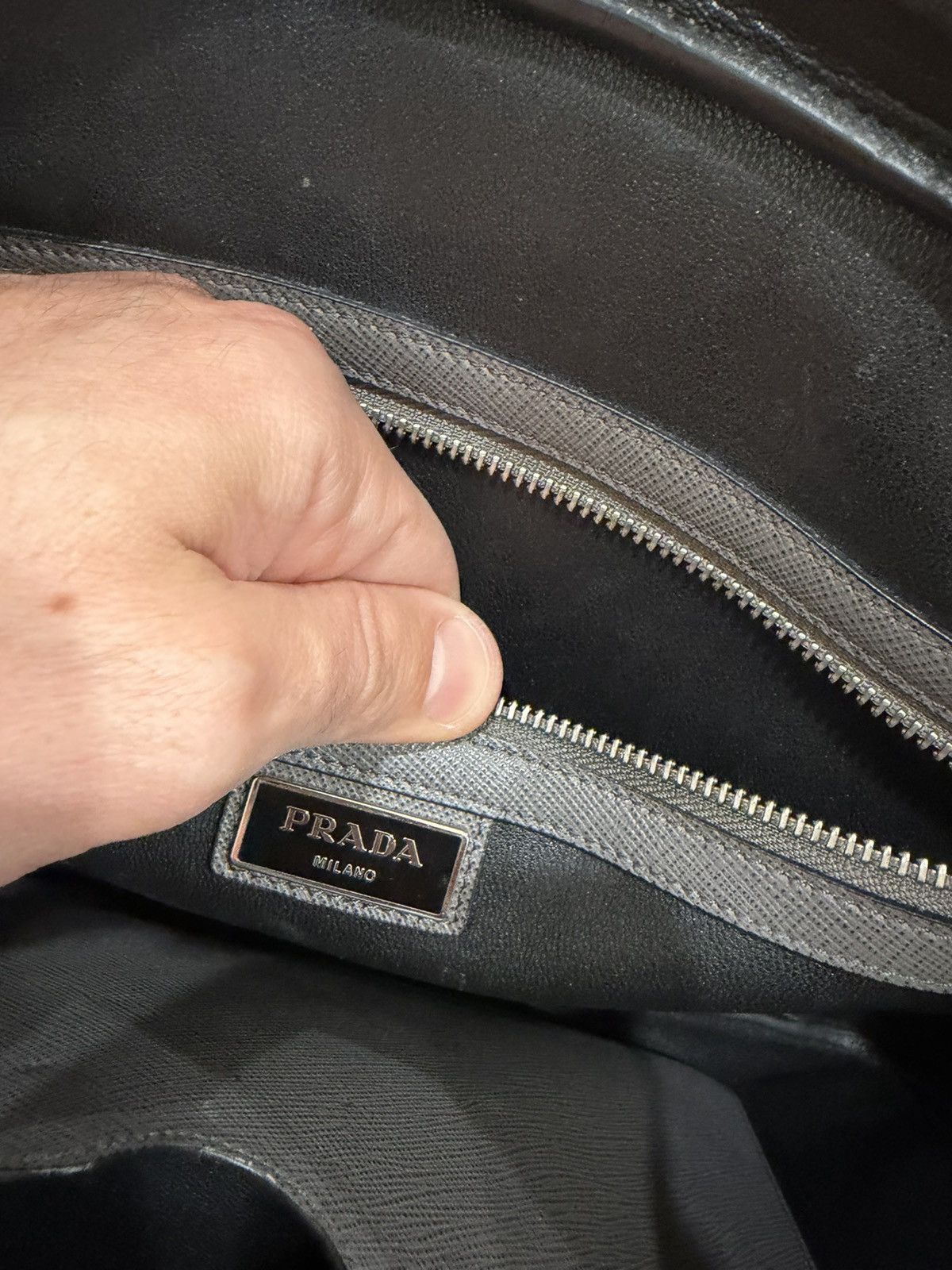 Prada PRADA Saffiano Leather Bicolor Briefcase- Grey/Blue Size ONE SIZE - 8 Thumbnail