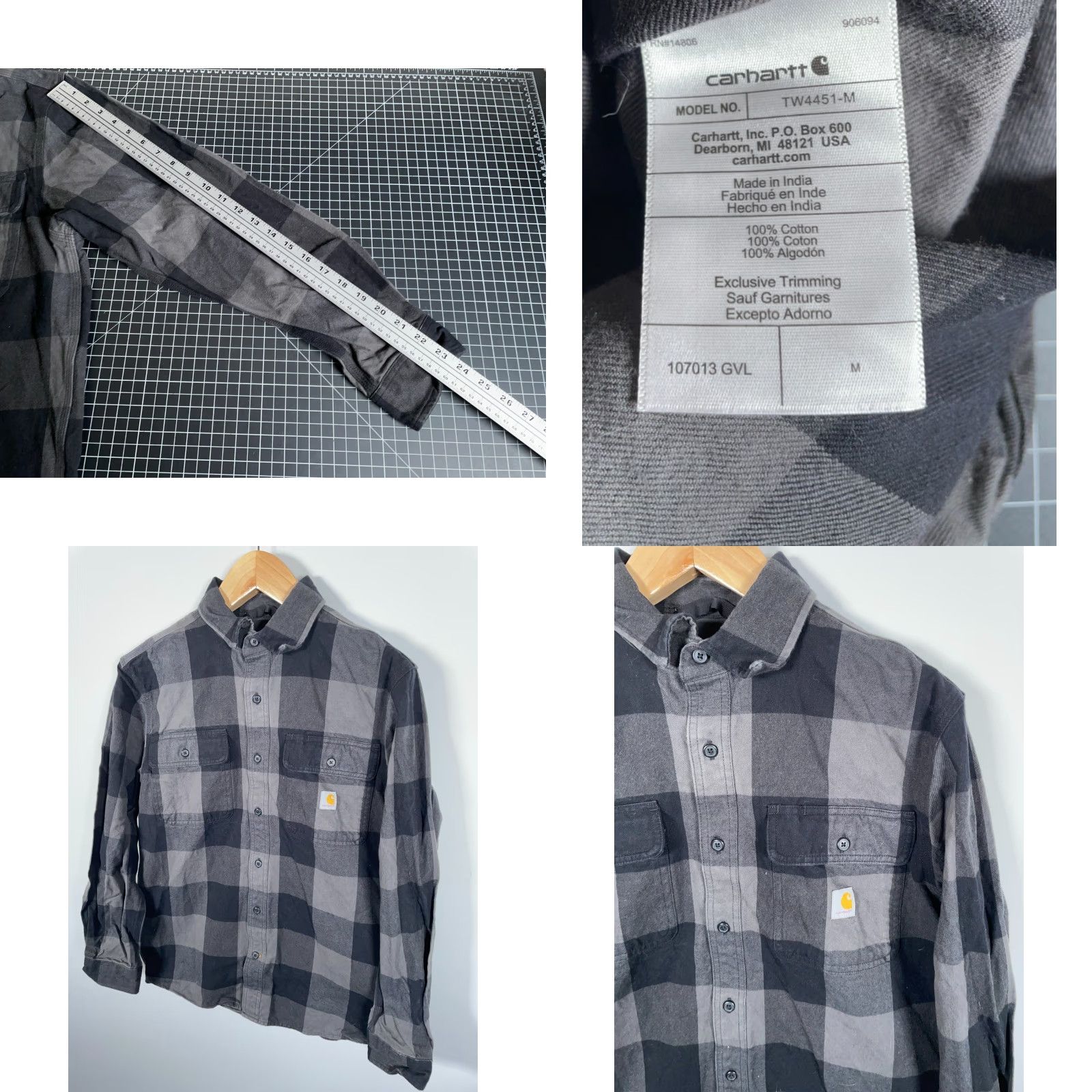 Carhartt VINTAGE? No, but Carhartt Loose Fit Flannel Shirt Men’s Medium Gray Black Check Pattern 107013 Size US M / EU 48-50 / 2 - 8 Thumbnail