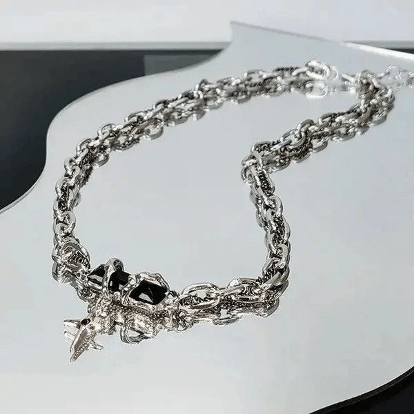 VIBE Silver chain necklace steel cross gothic punk style Size ONE SIZE - 4 Thumbnail