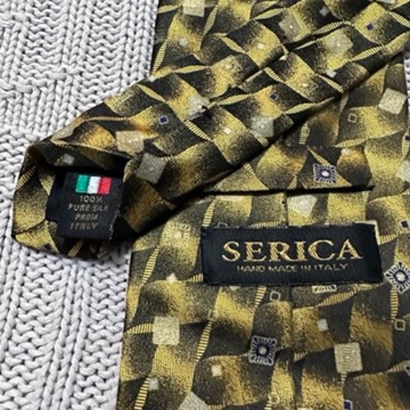 Serica Serica gold geometric print Italian silk tie Size ONE SIZE - 3 Thumbnail