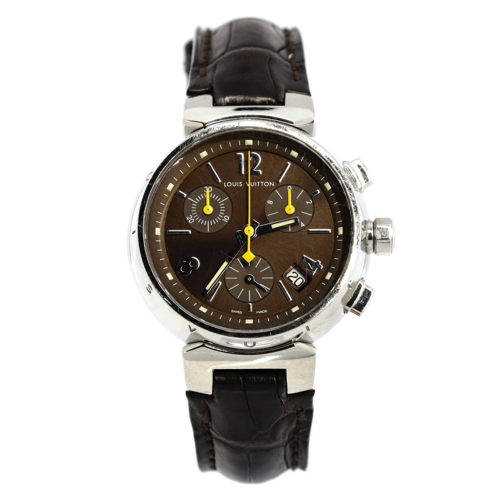 image of Louis Vuitton Tambour Chronograph Quartz Watch Stainless Steel in Brown, Women's
