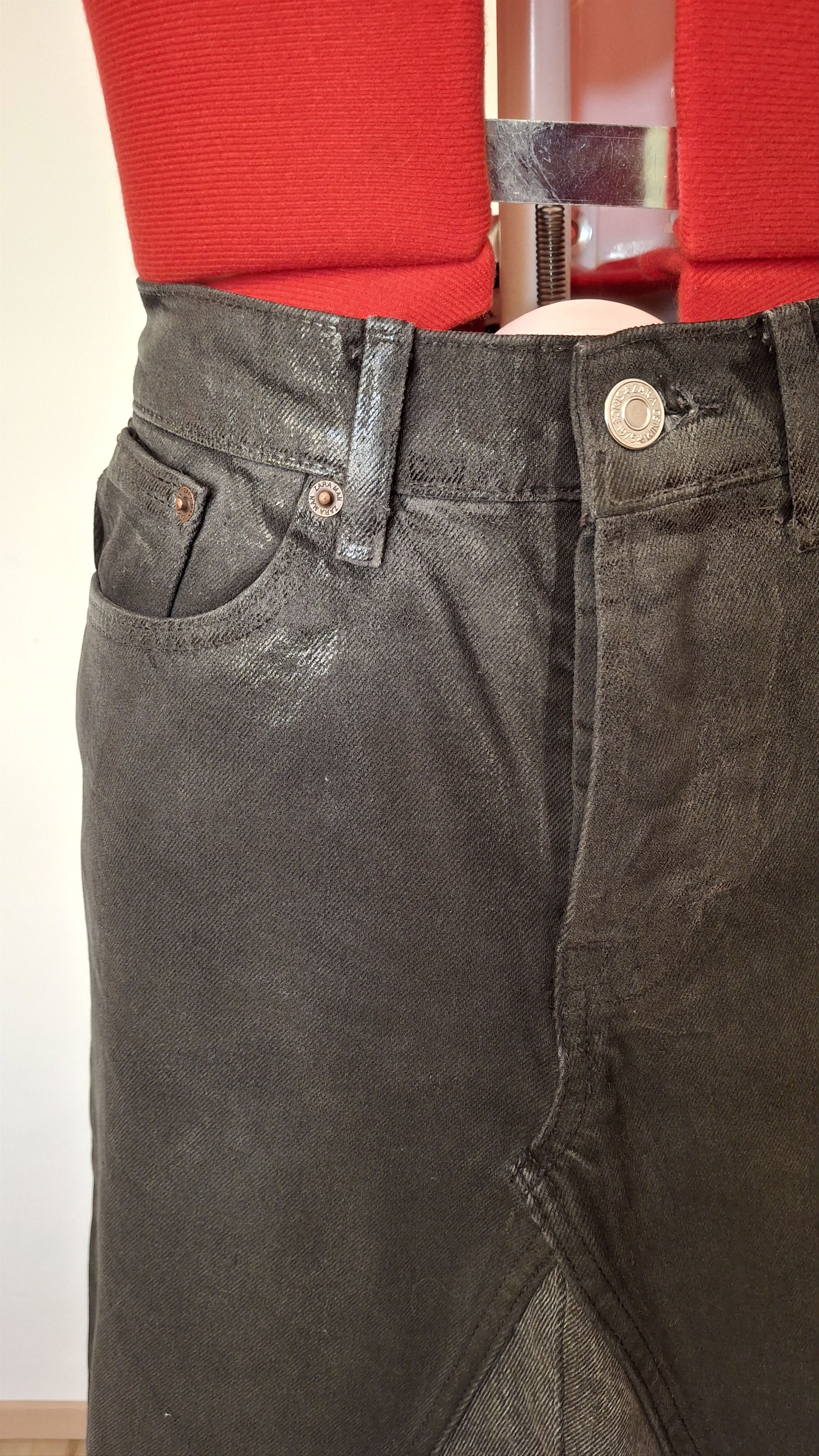 Handmade ​Custom Waxed Denim 1/1 Reconstructed Maxi Skirt M Size 32" / US 10 / IT 46 - 4 Thumbnail