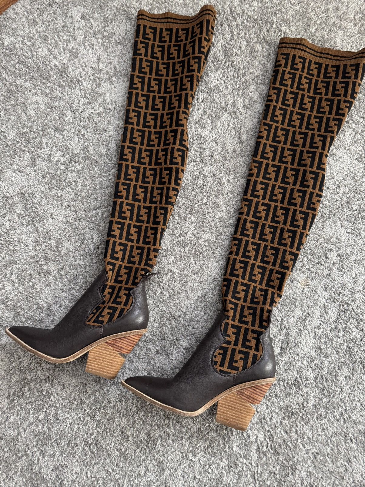 Fendi Fendi FF Cowboy Over the knee sock boots monogram Size US 6.5 / IT 36.5 - 4 Thumbnail