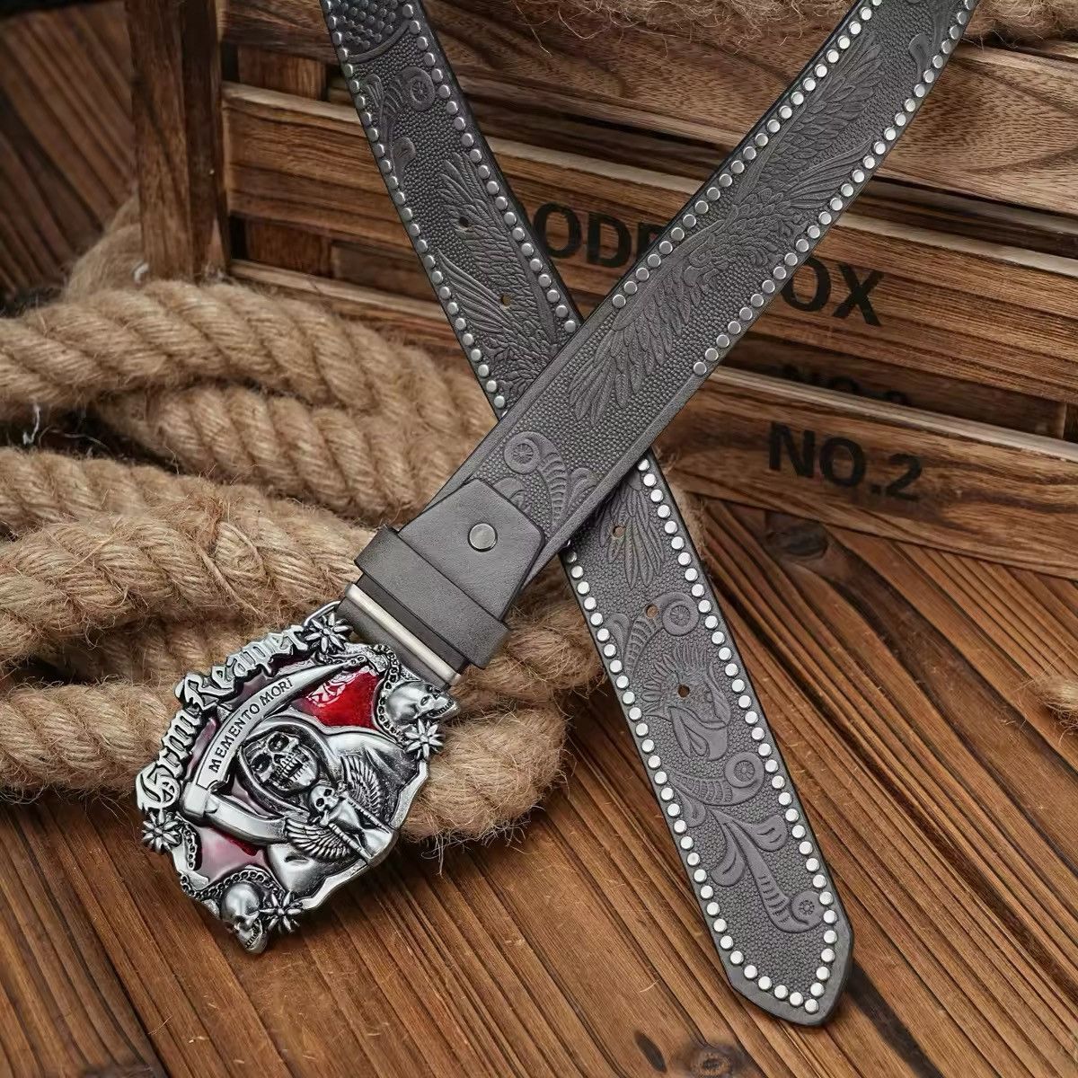 Leather Grim Reaper PU Leather Belt Size ONE SIZE - 2 Thumbnail