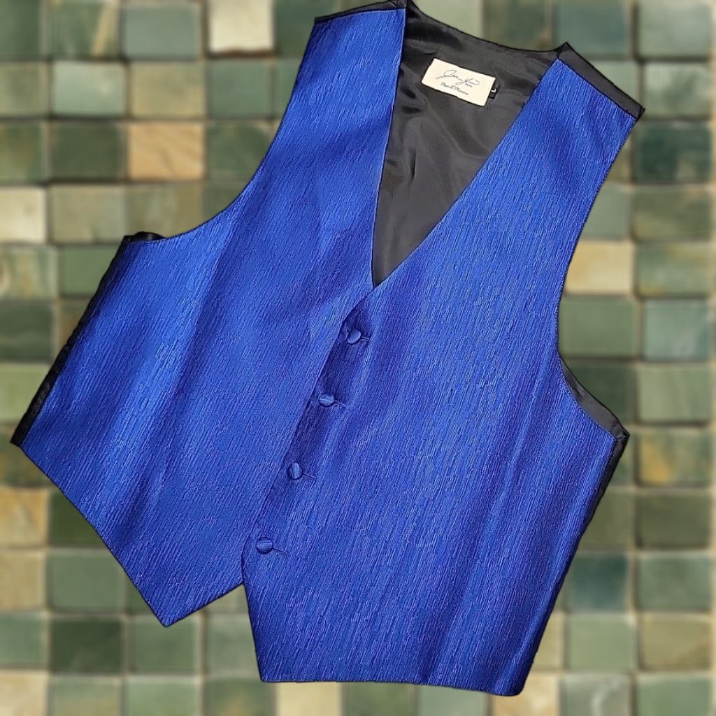 Vintage VINTAGE Jean Yves Vest Mens Large Blue Textured Formal Eveningwear Made USA Size 42R - 1 Thumbnail