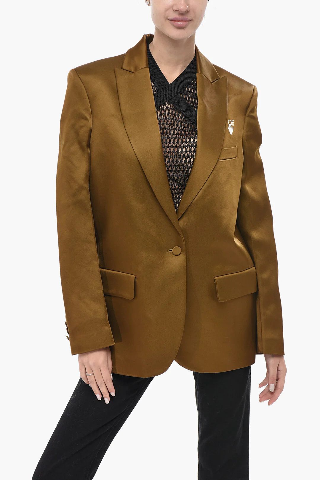 Off-White og1mm0426 Formal Satin Blazer in Military Green Size S / US 4 / IT 40 - 1 Thumbnail