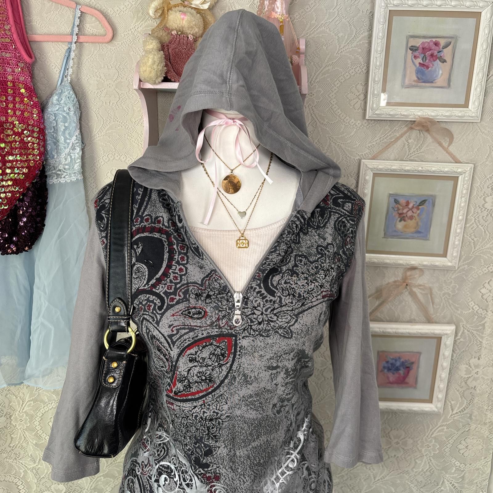 Style & Co y2k layered grunge floral quarter zip hoodie Size M / US 6-8 / IT 42-44 - 3 Thumbnail
