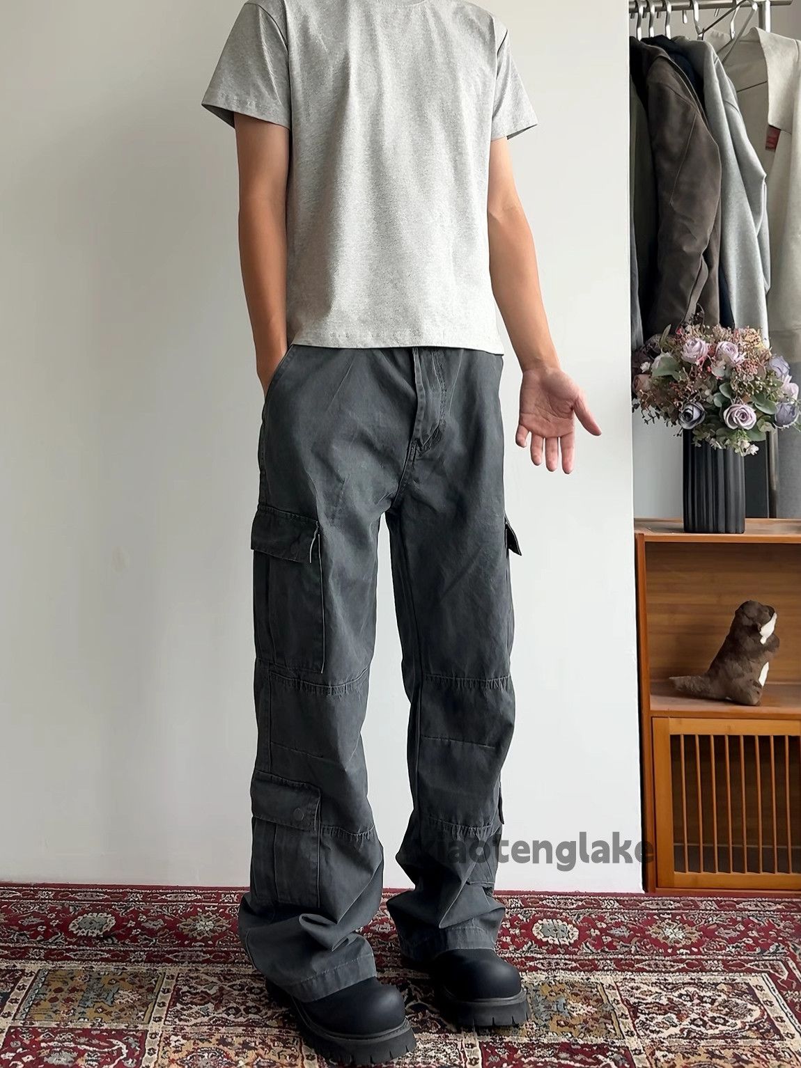 Vintage Utility punk yuppie faded loose baggy flared cargo pants Size US 34 / EU 50 - 5 Thumbnail