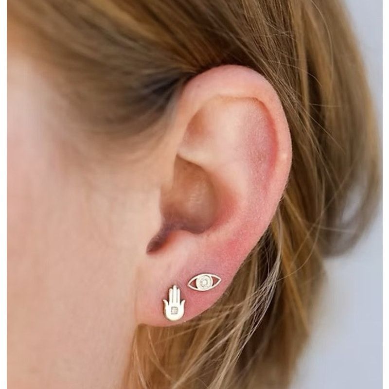 Anthropologie NEW ANTHROPOLOGIE 18kt Gold Hand Evil Eye Stud Earring Set Size ONE SIZE - 4 Thumbnail