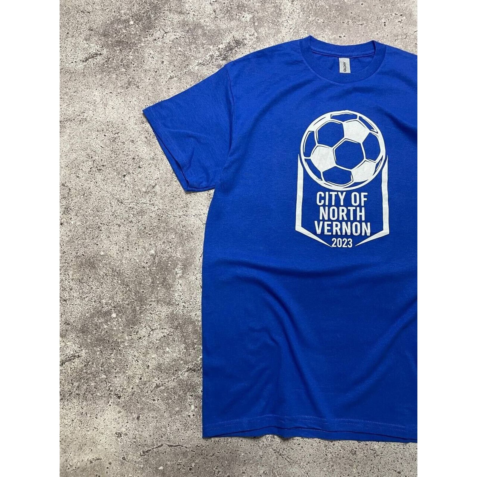 Gildan × Vintage Vintage City of North Vernon Soccer T-Shirt Blue Mens Size M Size US M / EU 48-50 / 2 - 3 Thumbnail
