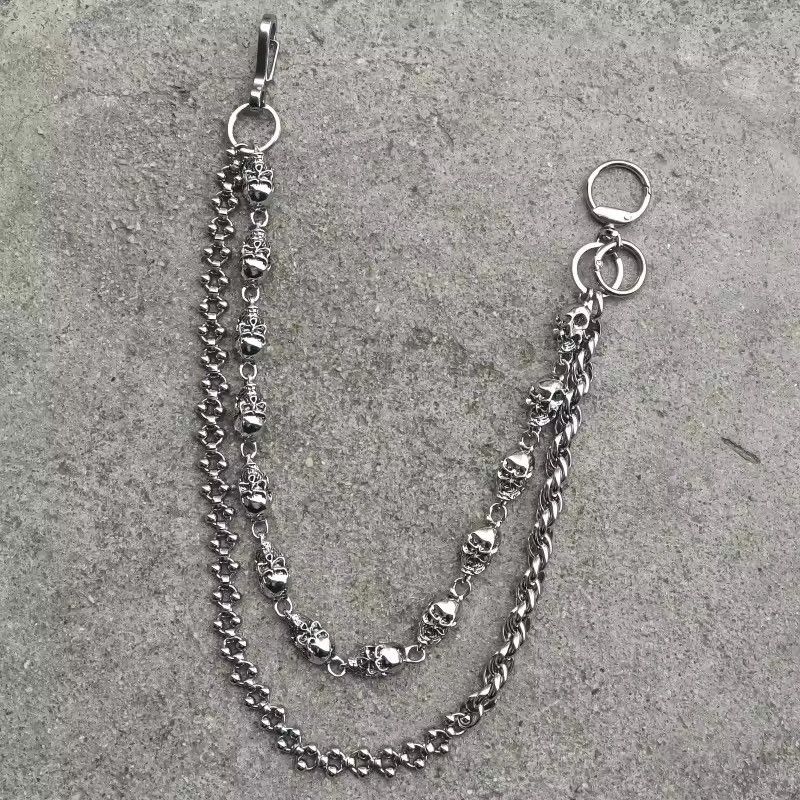 Jewelry gothic Skull double waist chain vintage silver pocket Size ONE SIZE - 5 Thumbnail