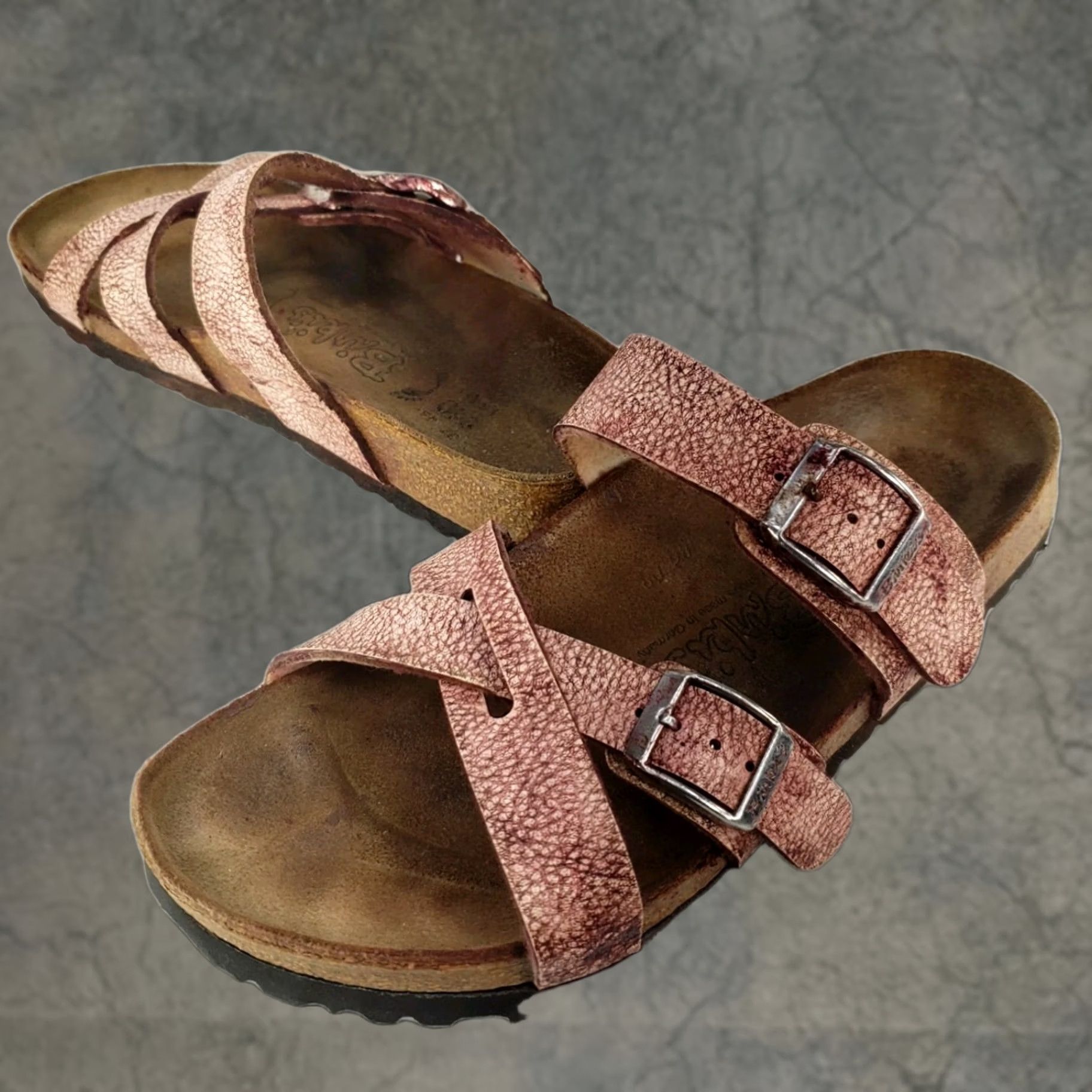 Birkenstock Birki's Birkenstock Tahiti Two Strap Slip On Slides Sandals Pink 6 Women Leather Upper Rubber Outsole Bohemian Vintage: No Size US 6 / IT 36 - 1 Thumbnail
