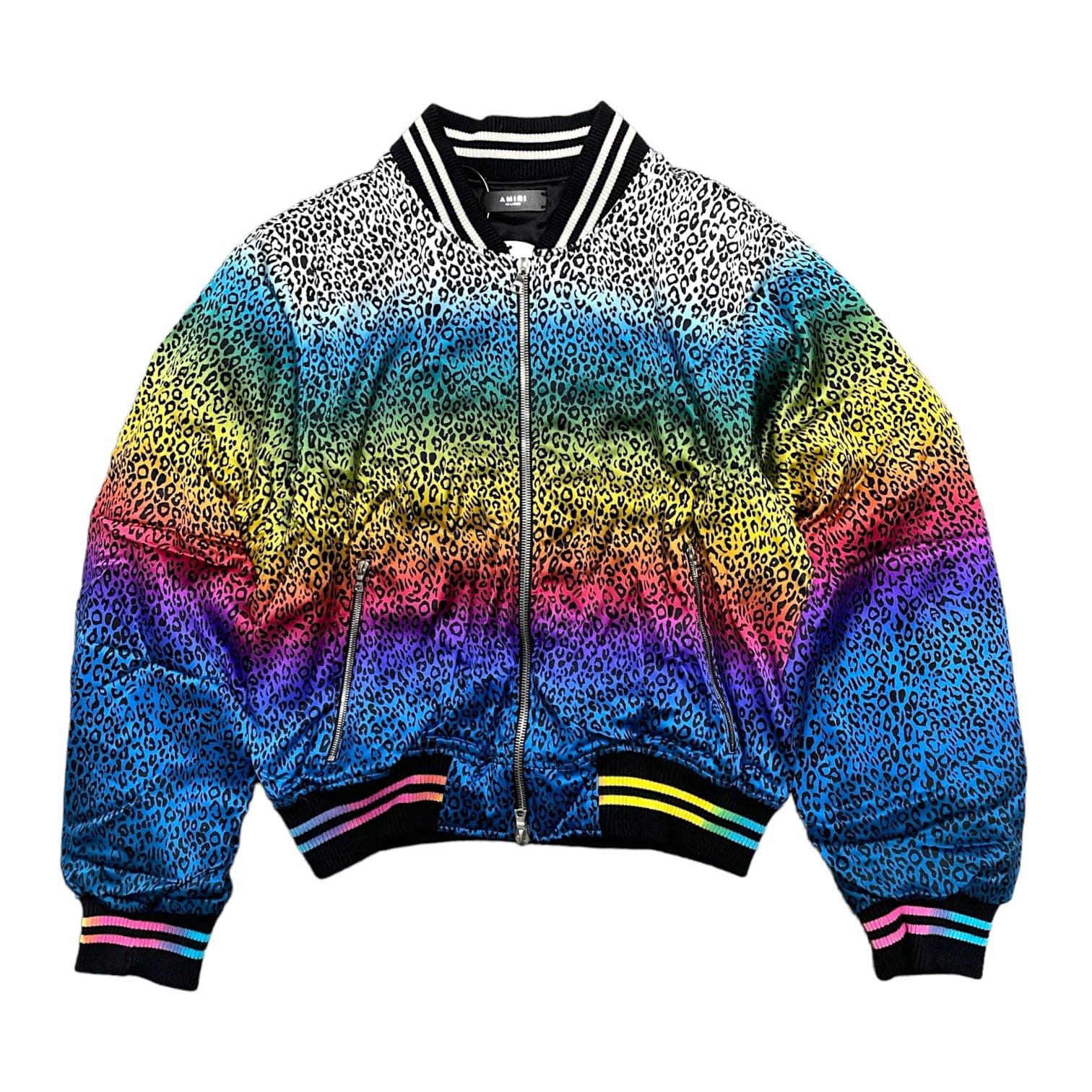 Amiri Amiri Leopard Print Silk Bomber Jacket Rainbow Black Multi Size US S / EU 44-46 / 1 - 1 Thumbnail