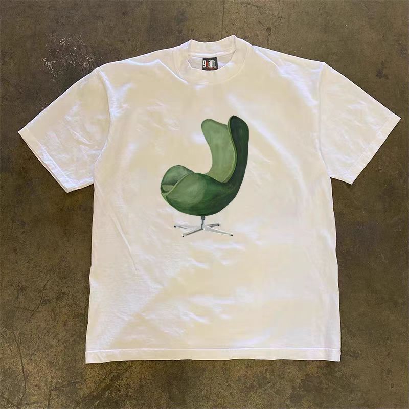 Japanese Brand White street washed retro chair print t-shirt Size US M / EU 48-50 / 2 - 1 Thumbnail