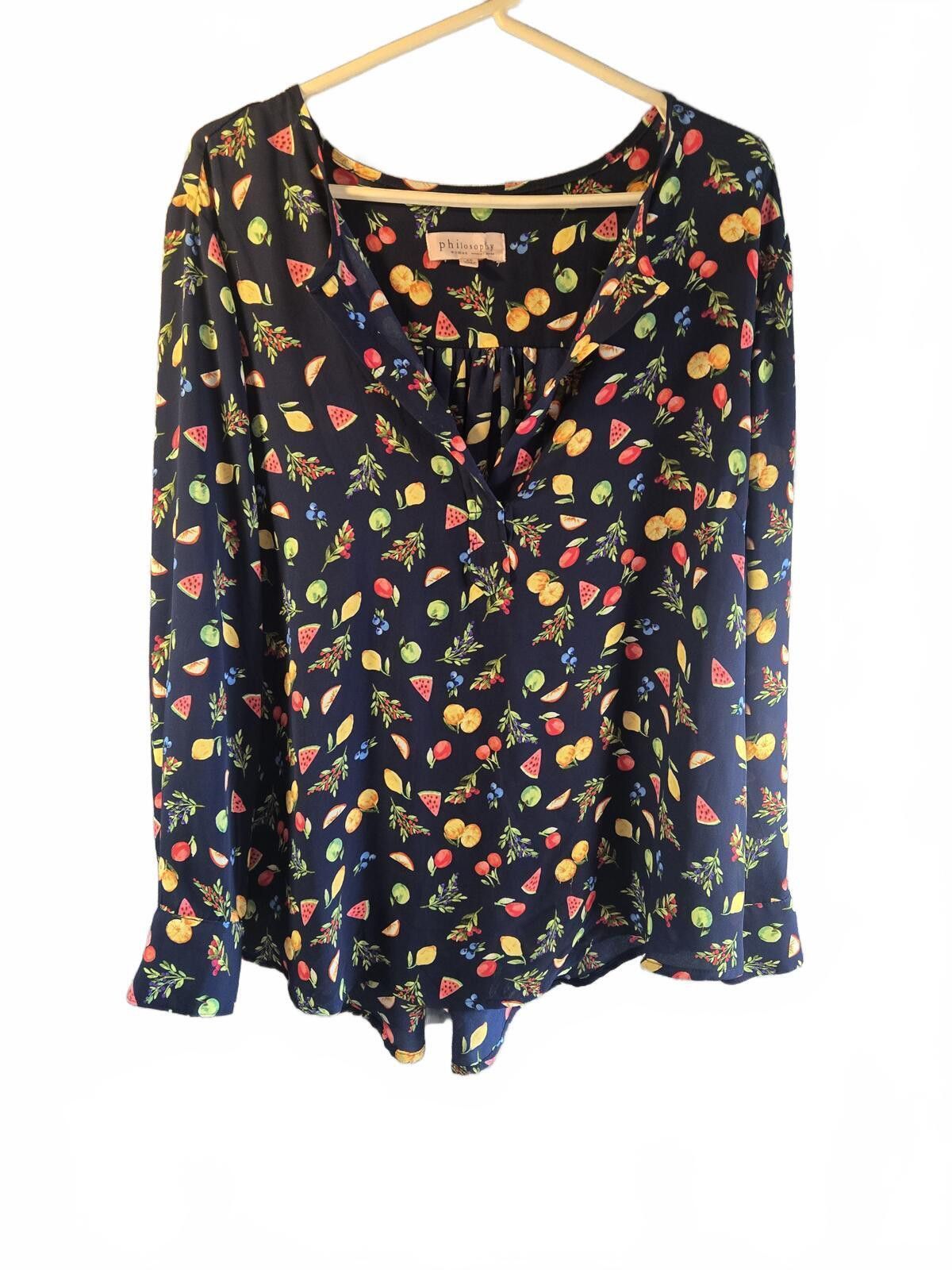 Other Philosophy Fruit V-Neck Flowy Blouse Chiffon Semi-sheer Size XXL / US 16-18 / IT 52-54 - 2 Thumbnail