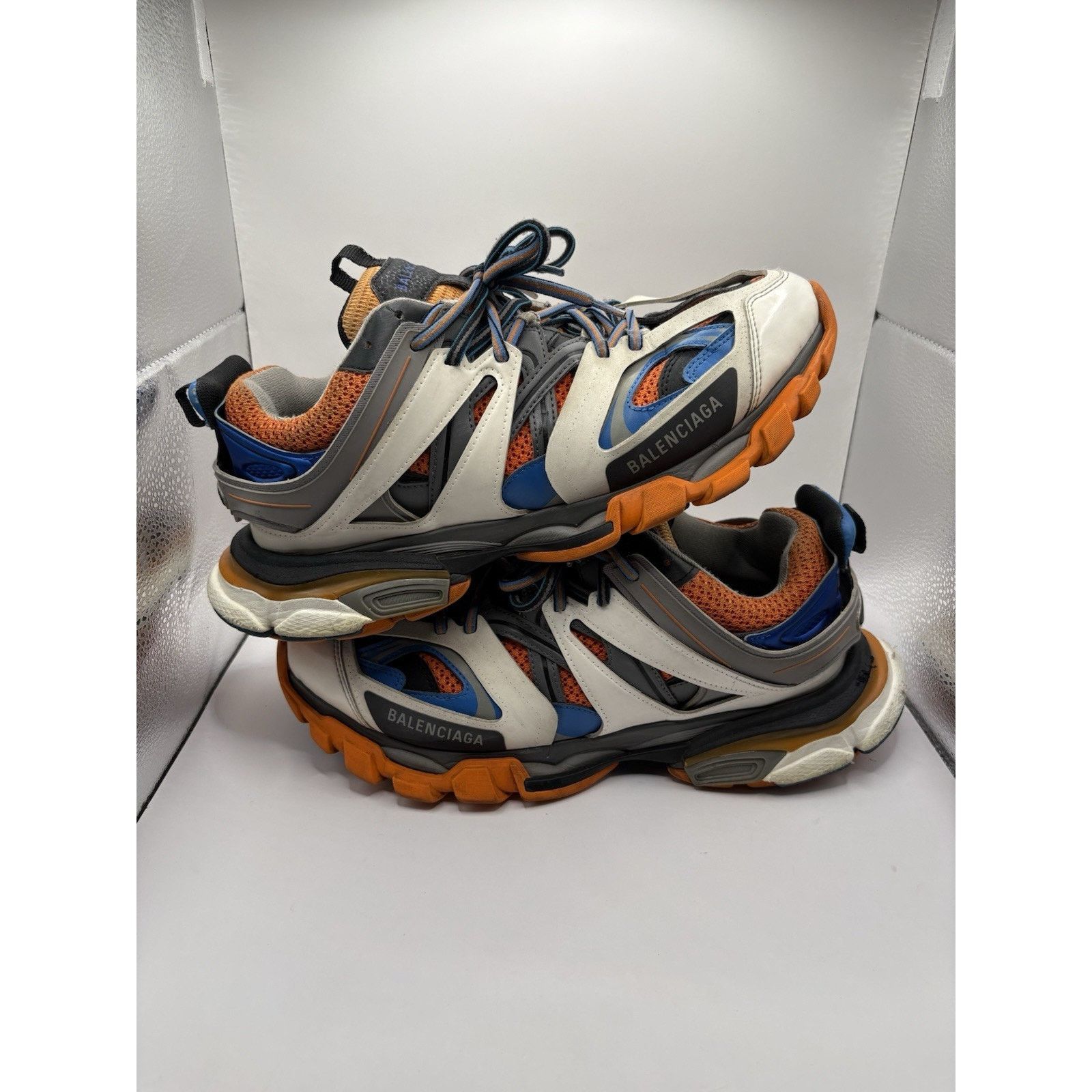 靴 Balenciaga Track Orange Blue 41 Size 10 - Balenciaga Track Orange Grey Blue White Sneaker