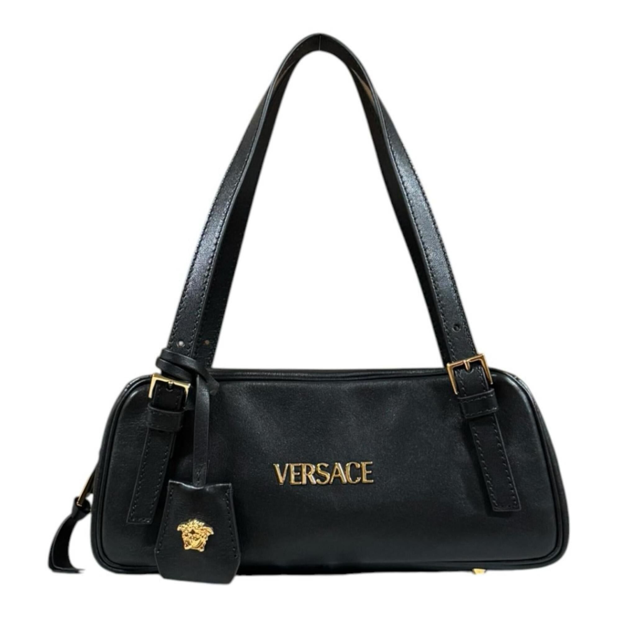 Versace Versace Tag Nappa Bowling Bag Handbag Leather Black Women's VERSACE Size ONE SIZE - 1 Thumbnail