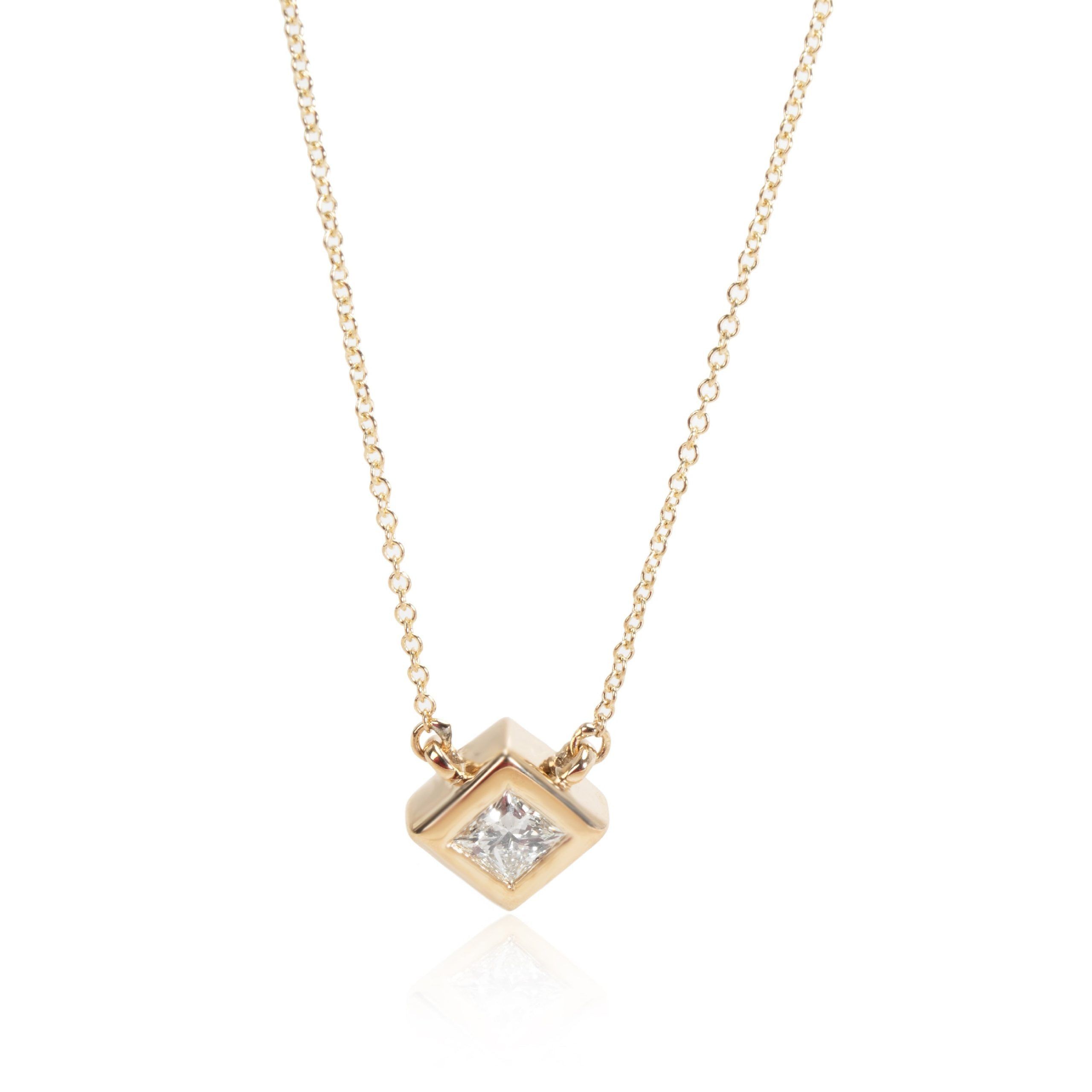 image of Tiffany Co Gia Certified Princess Cut Solitaire Necklace In 14K Yellow Gold (0.47 Ct), Women's