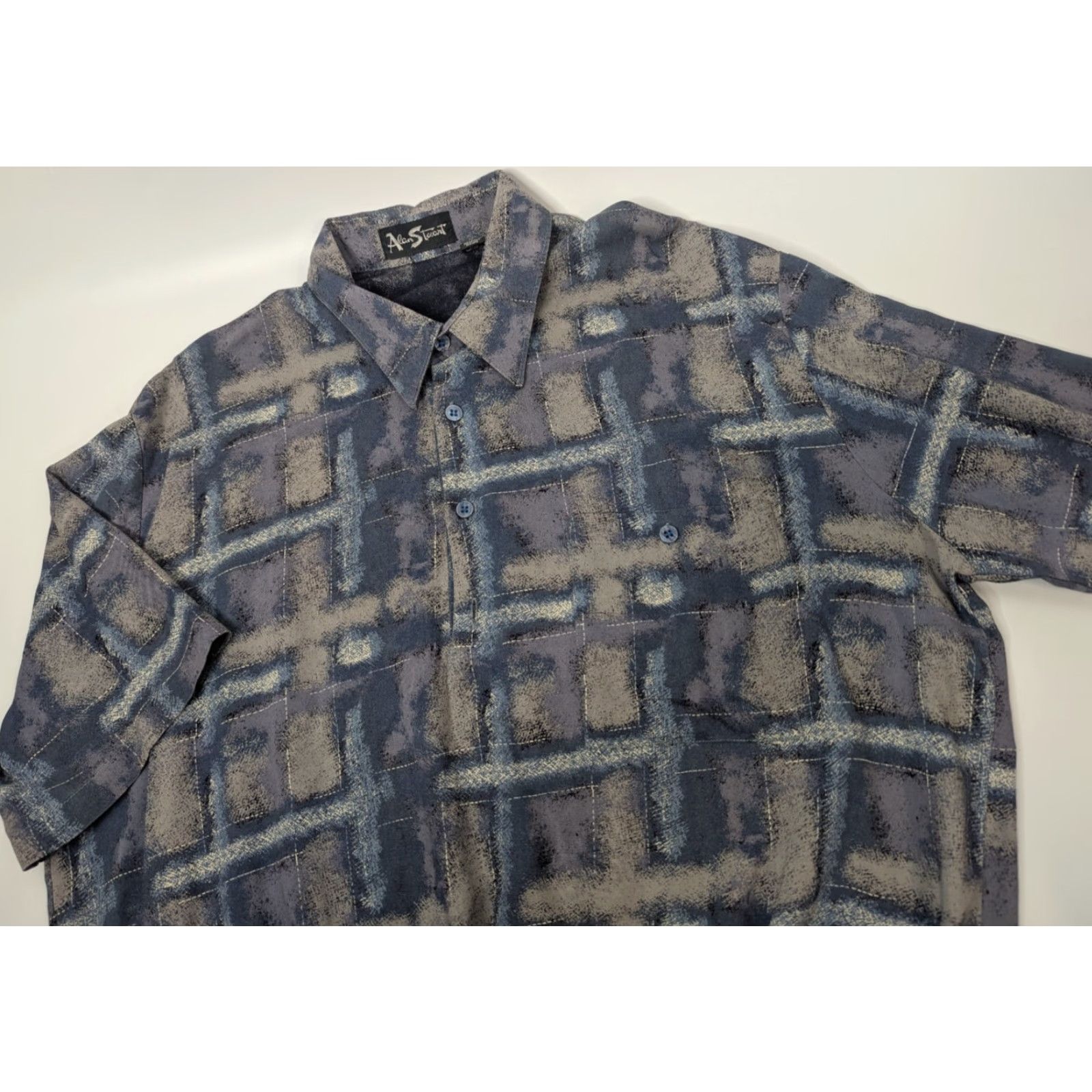 Vintage VINTAGE Alan Stuart Polo Shirt Men XL Gray Blue Rayon Short Sleeve Golf Geometric Pattern Size US XL / EU 56 / 4 - 2 Thumbnail