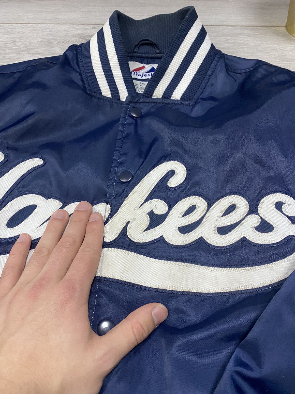MLB Majestic Yankees vintage baseball bomber varsity buttons Size US XXL / EU 58 / 5 - 9 Thumbnail