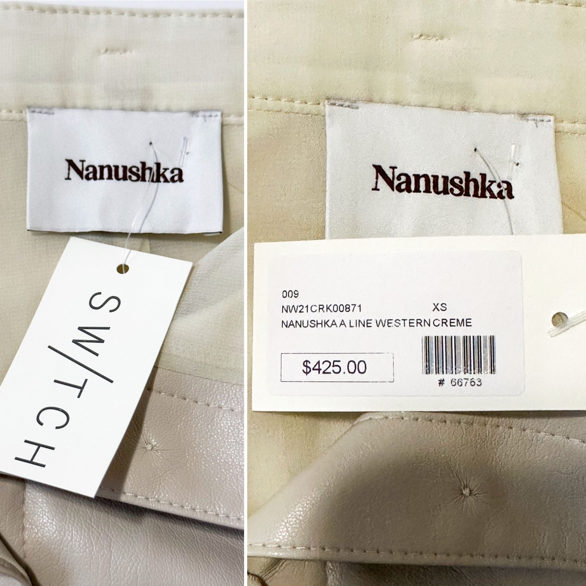 Nanushka Nanushka Cream Vegan Leather A-Line Belted Mini Skirt XS NWT Size 24" / US 00 / IT 34 - 3 Thumbnail