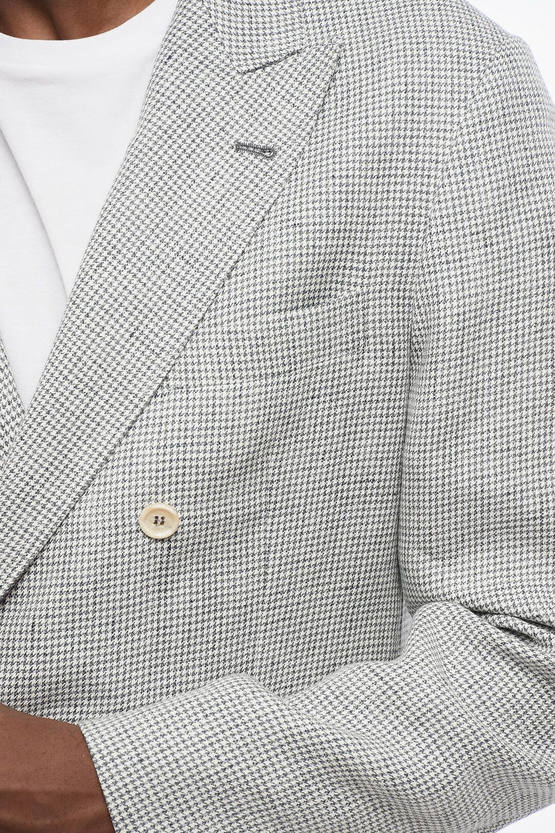 Brunello Cucinelli og1mm0725 Houndstooth Linen Double-breasted Blazer in Grey Size US M / EU 48-50 / 2 - 3 Thumbnail
