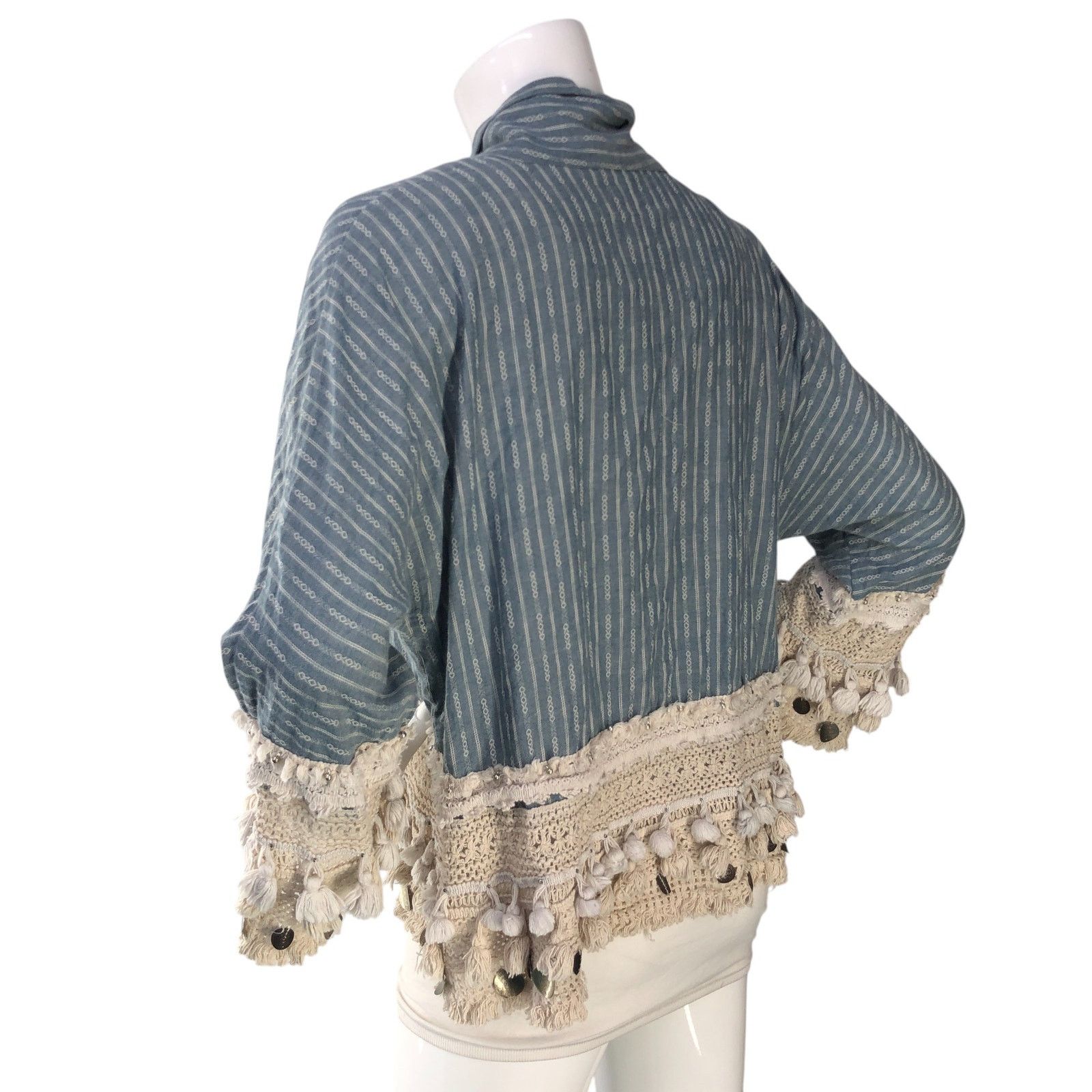 Zara Zara Size S Cardigan Open Front Crochet Trim Tassles Blue Size S / US 4 / IT 40 - 6 Thumbnail