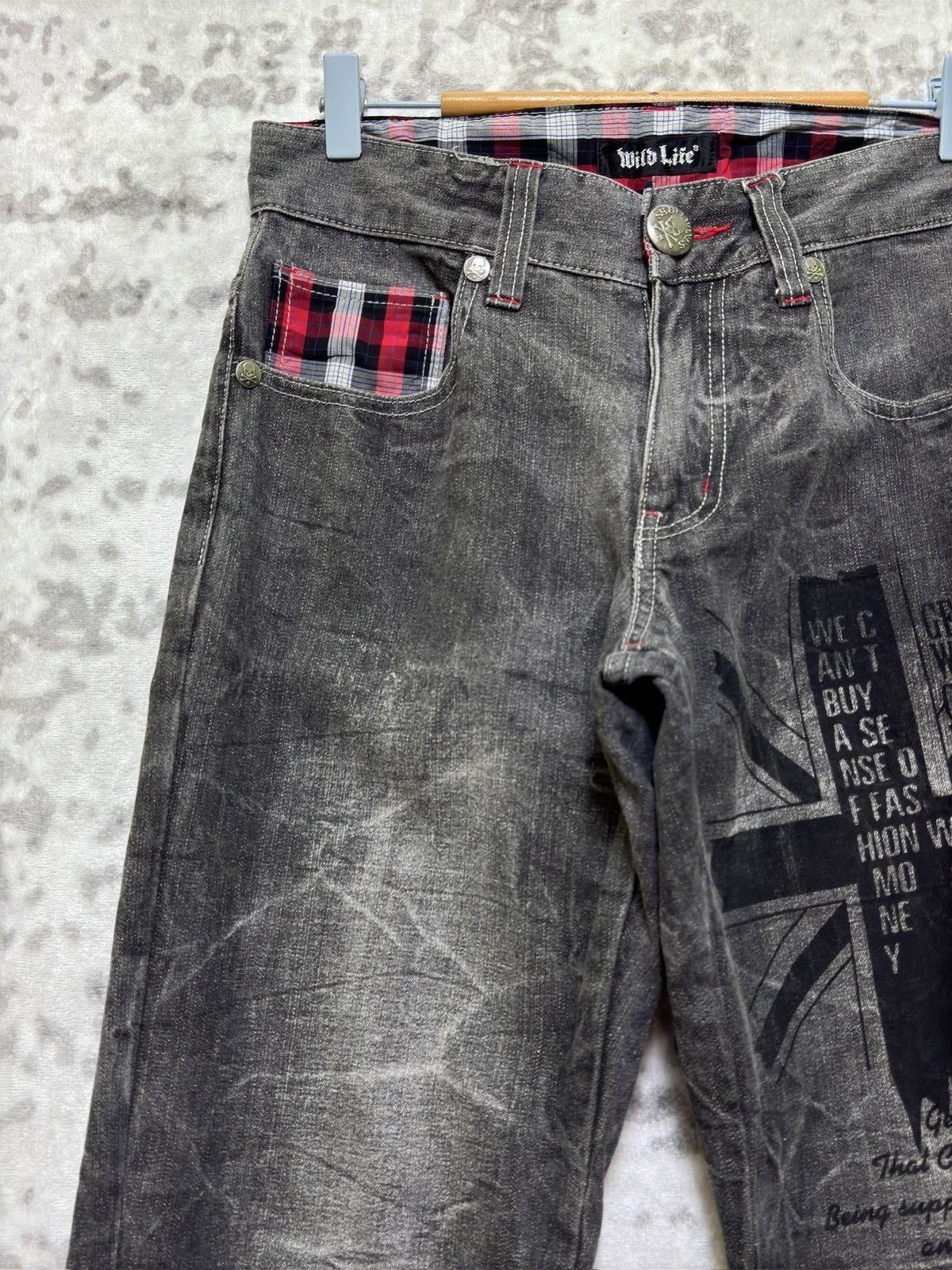If Six Was Nine Y2K Wild Life Streetwear Poem Print Black Grey Jeans Size US 31 - 4 Thumbnail