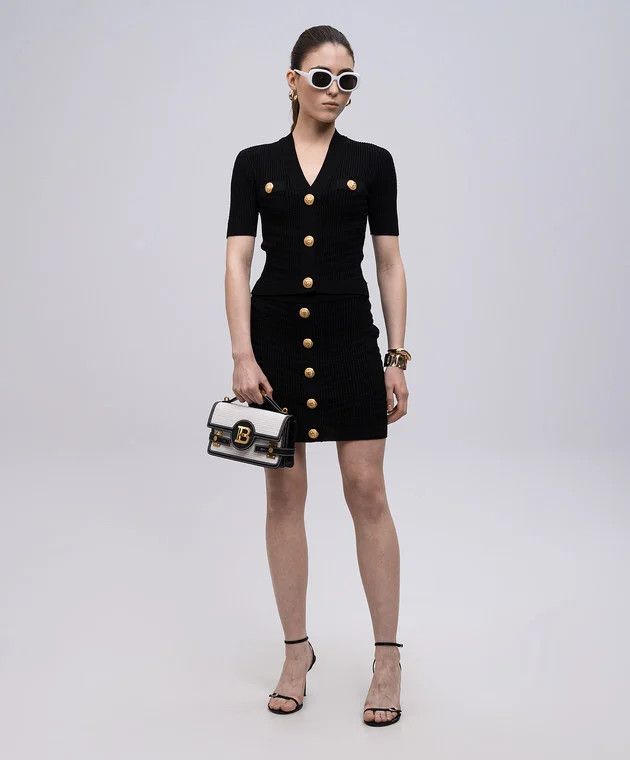 Balmain o1s1wg110526 Black Short-Sleeved Patterned Cardigan in Black Size S / US 4 / IT 40 - 2 Thumbnail