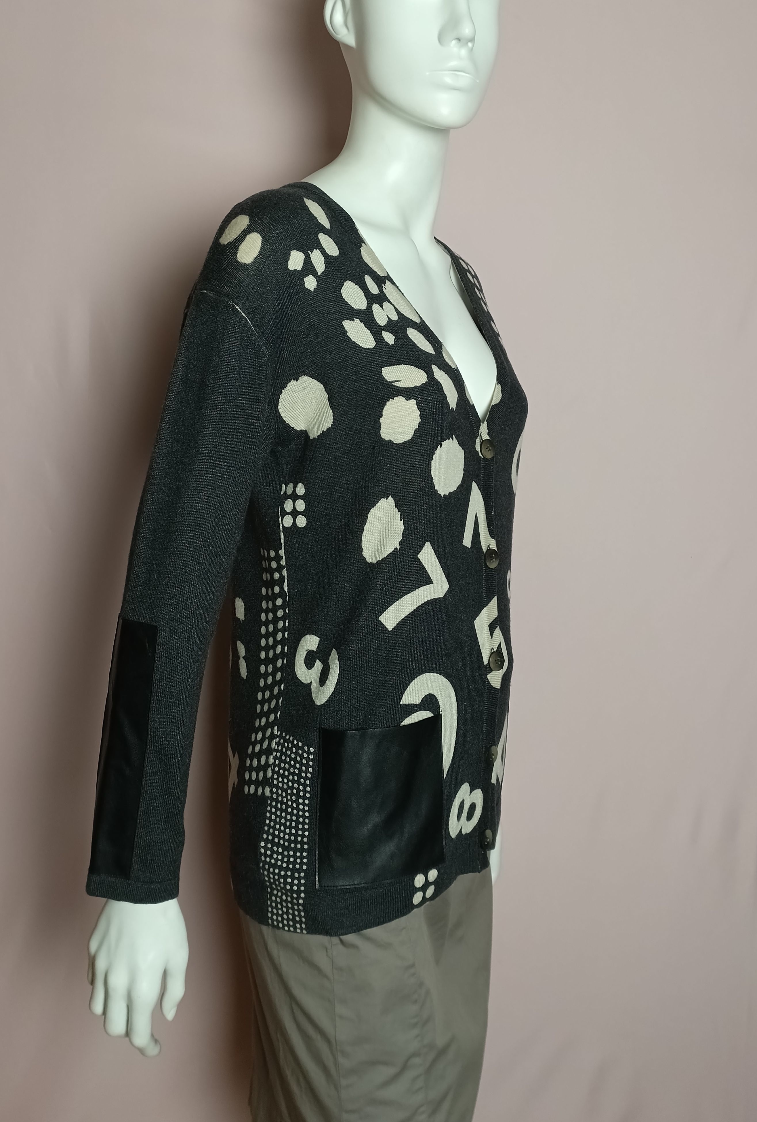 Other Jei's Cashmere Wool Cardigan Numbers Print Faux Leather Size S / US 4 / IT 40 - 4 Thumbnail