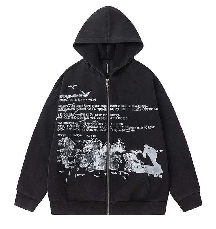 Vintage fade printed zip-up hoodie