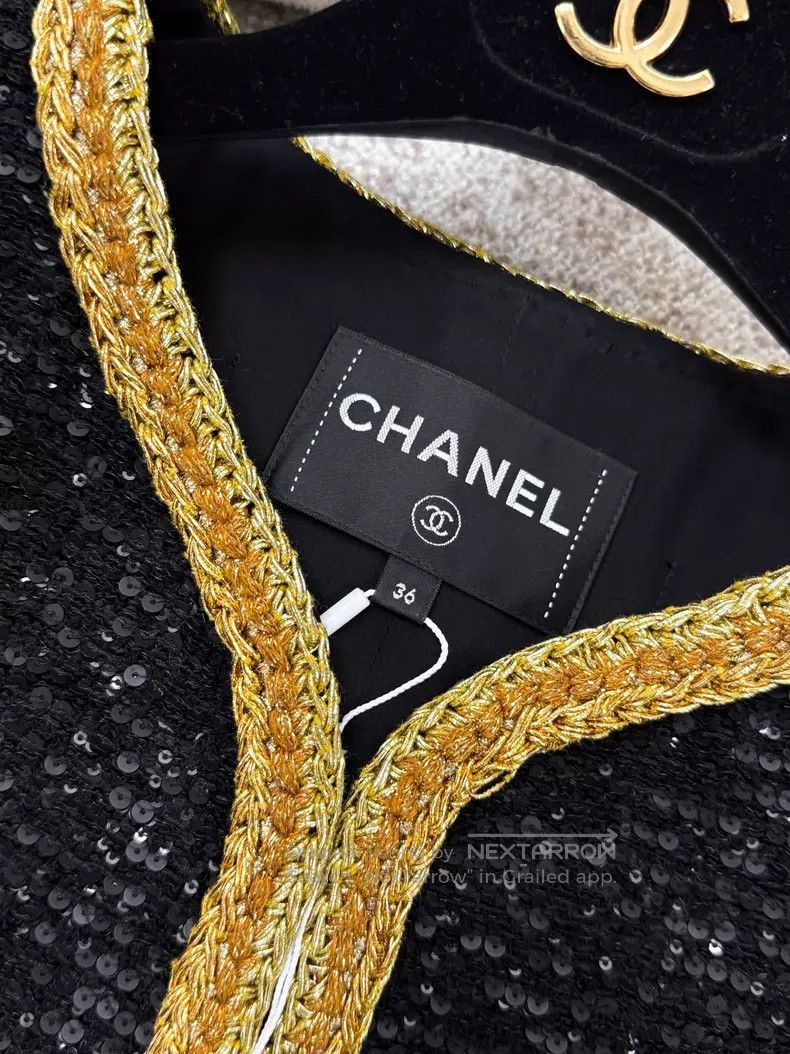 Chanel Chanel Sequined gold rolled edge soft tweed long-sleeved j Size XS / US 0-2 / IT 36-38 - 5 Thumbnail