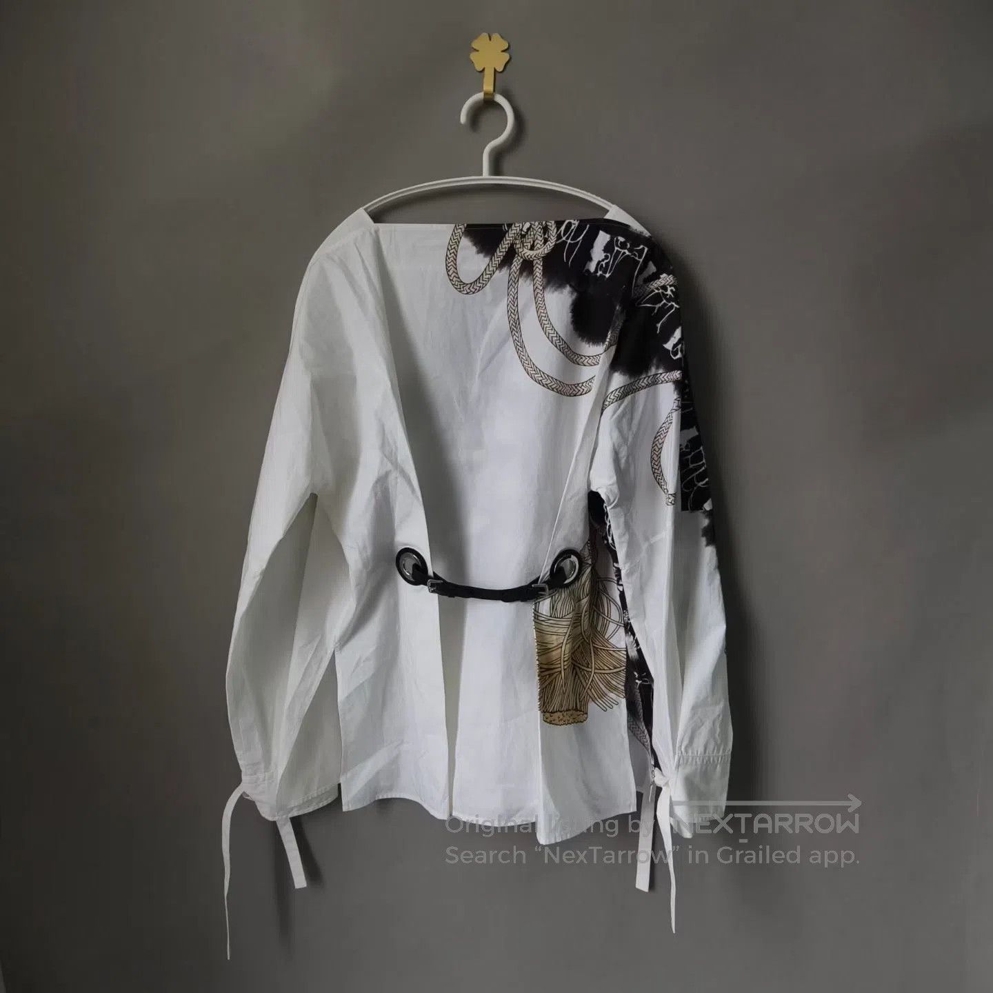 Hermes Hermes Black and White Print Back Waist Tie Top| Size XXS / US 00 / IT 34 - 2 Thumbnail