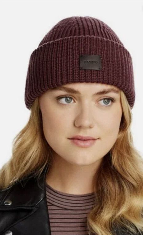 Allsaints AllSaints Travelling Rib Cuff Hat Beanie Tawny Port Red Size ONE SIZE - 1 Thumbnail