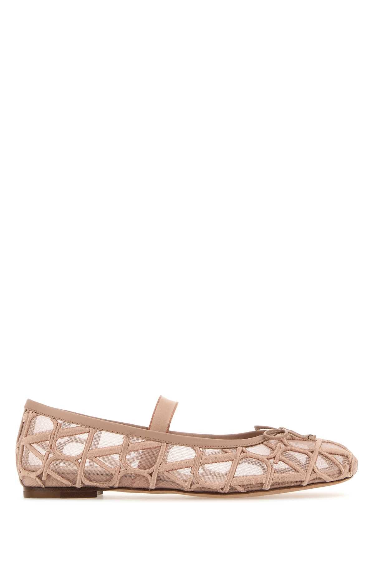 image of Valentino Garavani Toile Iconographe And Mesh Ballerinas Shoes in Pink, Women's (Size 7)